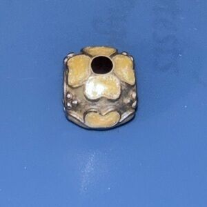 Pandora Silver and Gold Bead Charm with flowers cloisonne